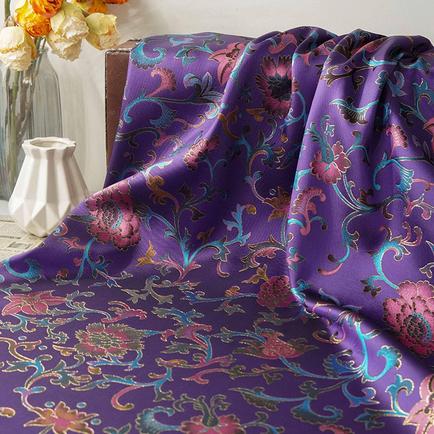 Gold Thread Floral Jacquard Fabric: 3D Embossed Upholstery, Costume, Sewing - 63"W