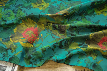 Green Floral Jacquard Fabric: 64"W Polyester Upholstery & Drapery