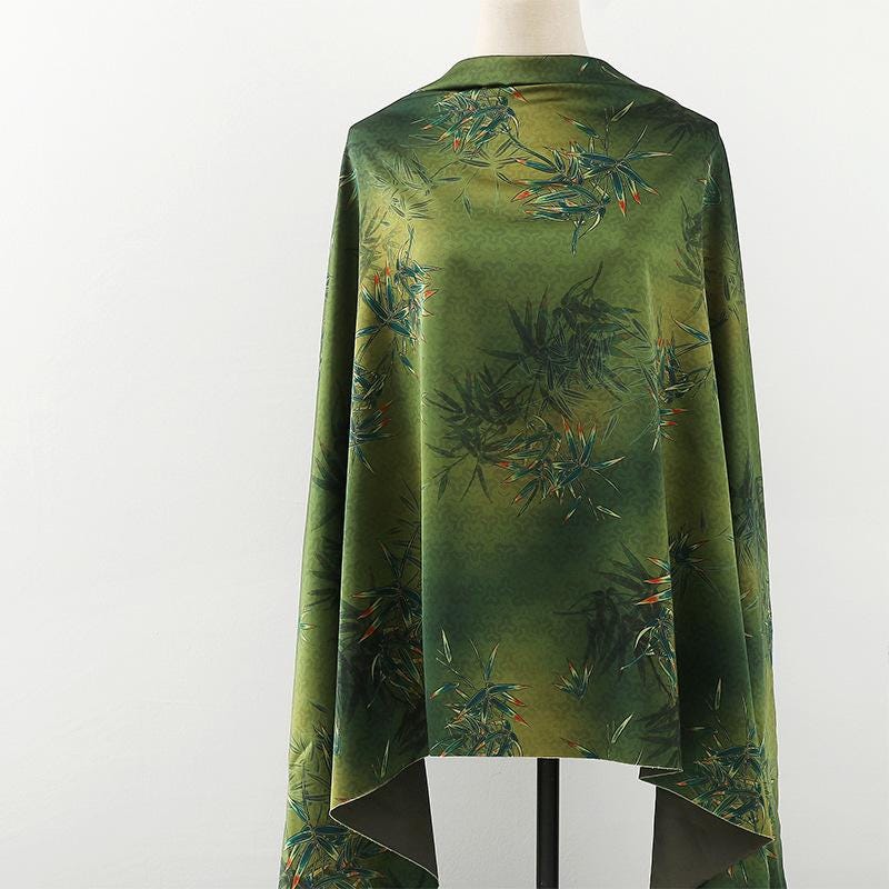 Bamboo Print Tea Silk Satin Fabric - 59"W Upholstery & Costume