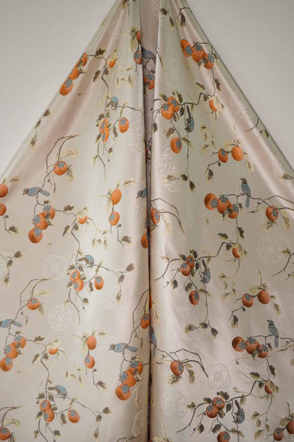 Reversible Jacquard Fabric: Persimmon Ruyi Embossed Woven Textile (65"W)