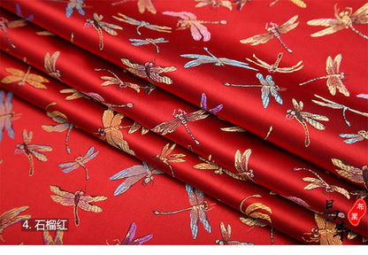 Dragonfly Floral Brocade Fabric: Elegant Silk Rayon Jacquard, 35"W