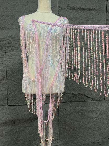 Sequined Tassel Fabric: 25cm Wide Designer Trim