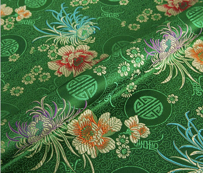 Chrysanthemum Brocade Fabric: Red & Yellow Floral Damask (29.5"W)