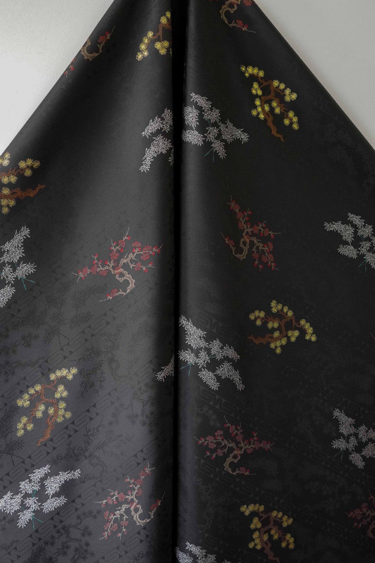 Gold Brocade Fabric: Pine, Bamboo & Plum Jacquard - 61" Wide