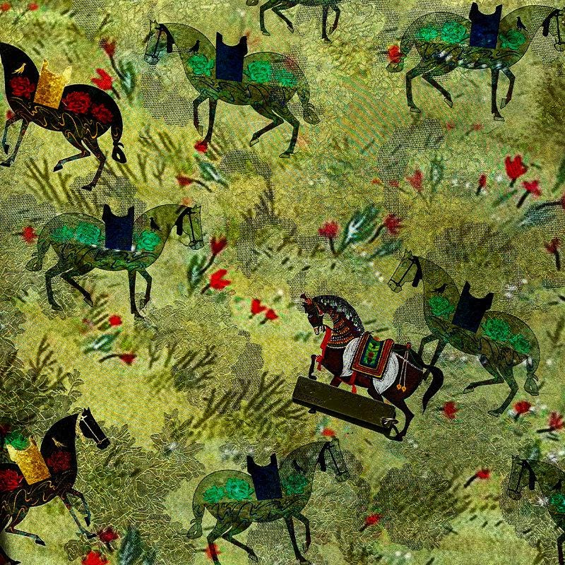 Galloping Horse Jacquard Xiangyun Silk ��� 100% Rayon Brocade Fabr"Wide