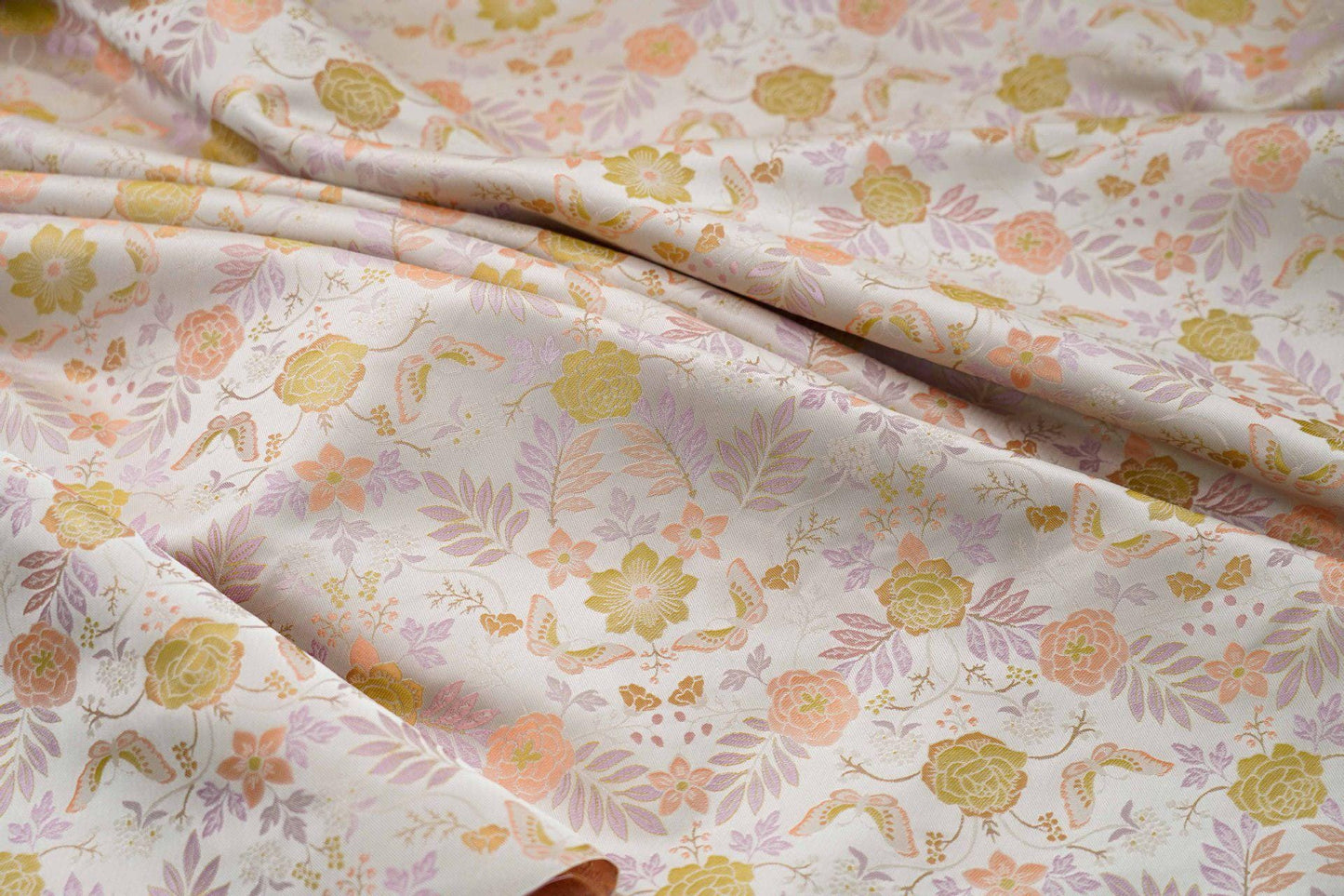 Floral Jacquard Fabric: Gold Thread Upholstery, 59" Wide