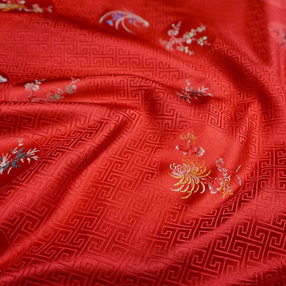 Floral Silk Brocade Fabric: Chinese Plum, Orchid, Bamboo - 29.5" Wide