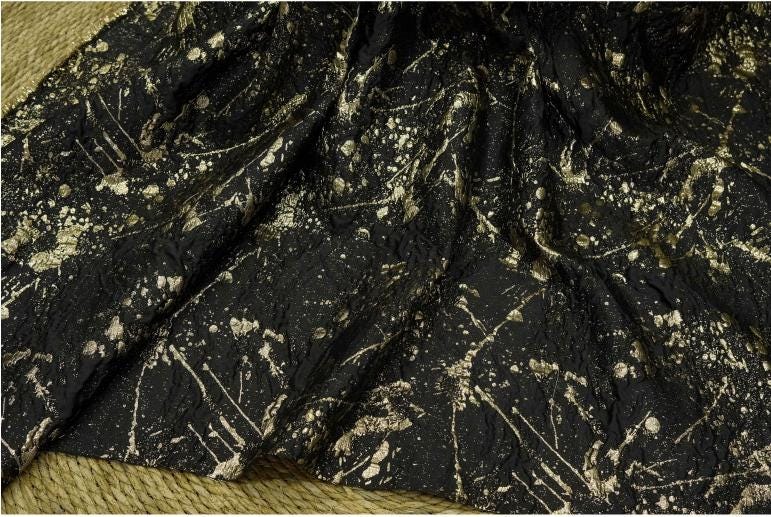 Gold Thread Jacquard Fabric: Retro Abstract Upholstery, Costume, Bag - 54"W