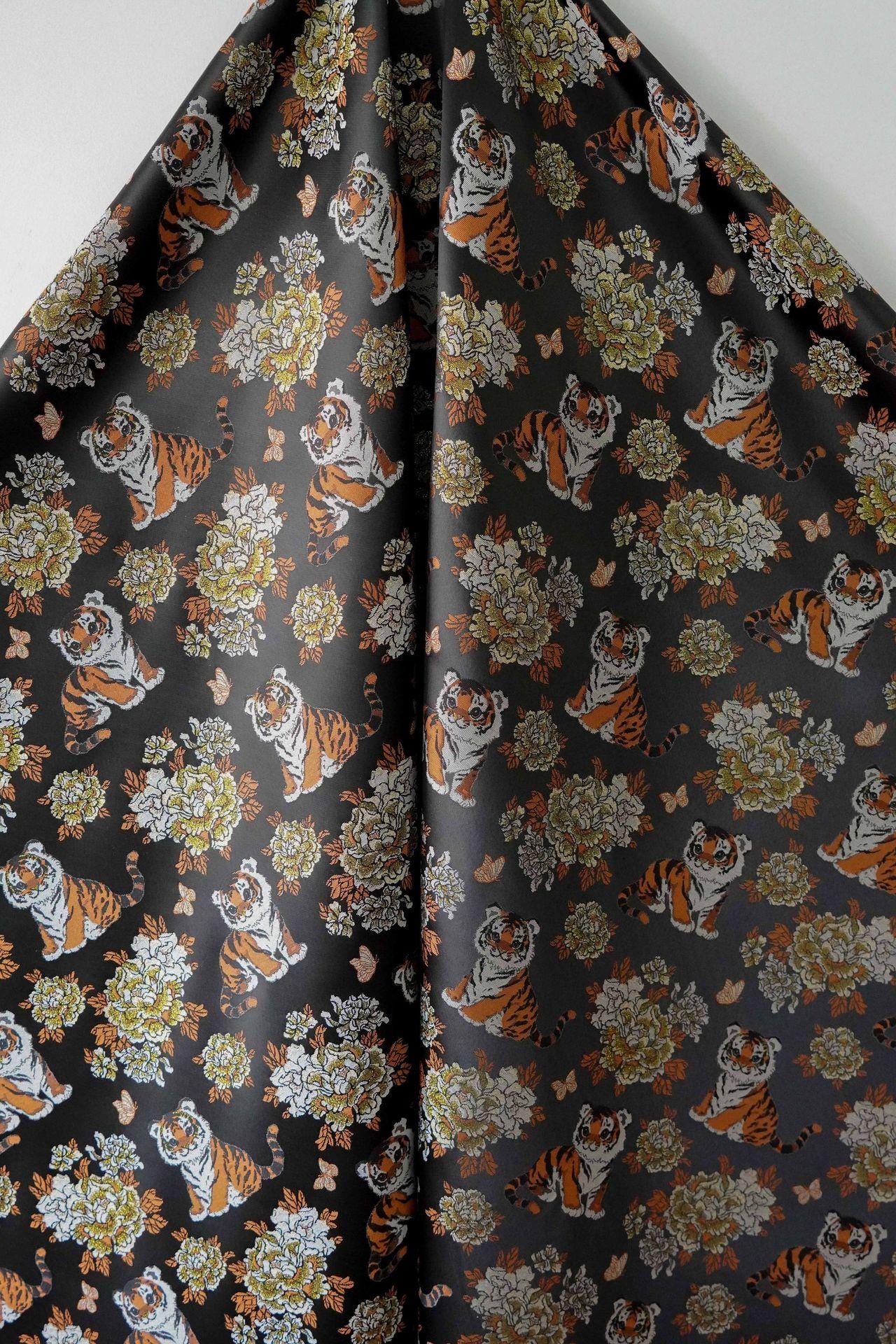 Tiger & Peony Brocade Fabric ��� Chinese Jacqua" Wide