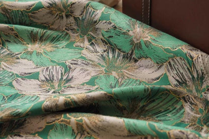 Gold Thread Floral Jacquard Fabric: 65"W Designer Upholstery