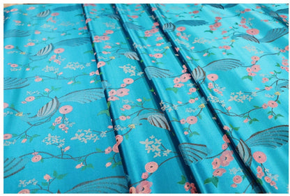 Peacock Bird Damask Fabric: 29.5"W Jacquard Satin Brocade