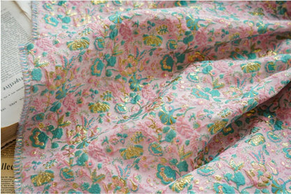 Gold Thread Floral Jacquard Fabric: 56" Wide, Upholstery & Costume