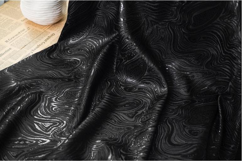 Gold & Black Jacquard Fabric: 3D Running Water Texture (55"w)