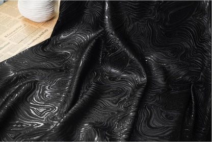 Gold & Black Jacquard Fabric: 3D Running Water Texture (55"w)