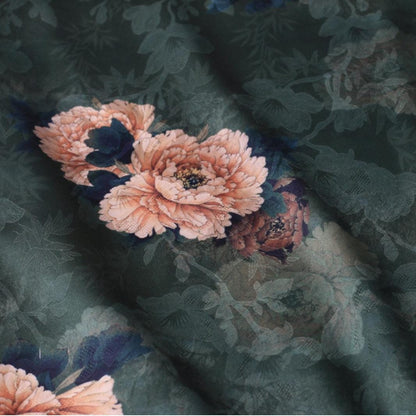 Floral Butterfly Print Fabric: Gambiered Canton Gauze Tea Silk