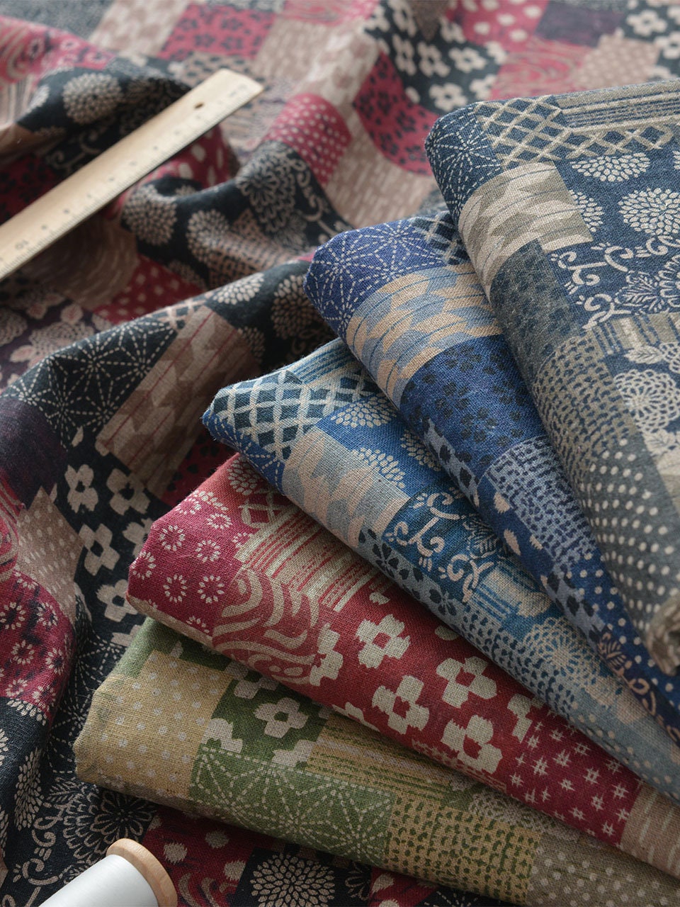 Japanese Patchwork Fabric: Cotton Linen Blend, Sewing Material (57" Wide)