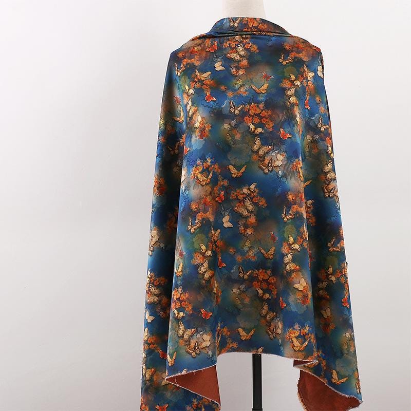 Butterfly Print Tea Silk Satin Fabric - 59"W Upholstery & Costume