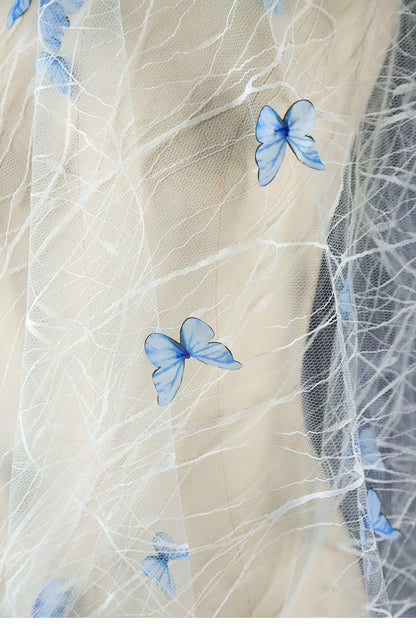 Butterfly Embroidered Sequin Tulle Mesh Fabric - 62" Wide