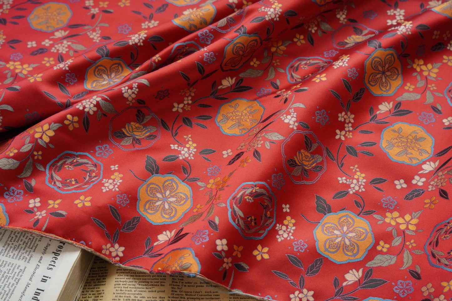 Floral Brocade Fabric: 63"W Rayon Damask for Sewing & Upholstery