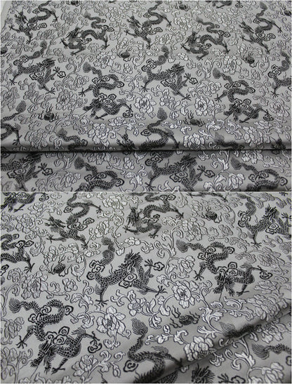Dragon & Flower Brocade Fabric: Multi-Color Silk Rayon Blend