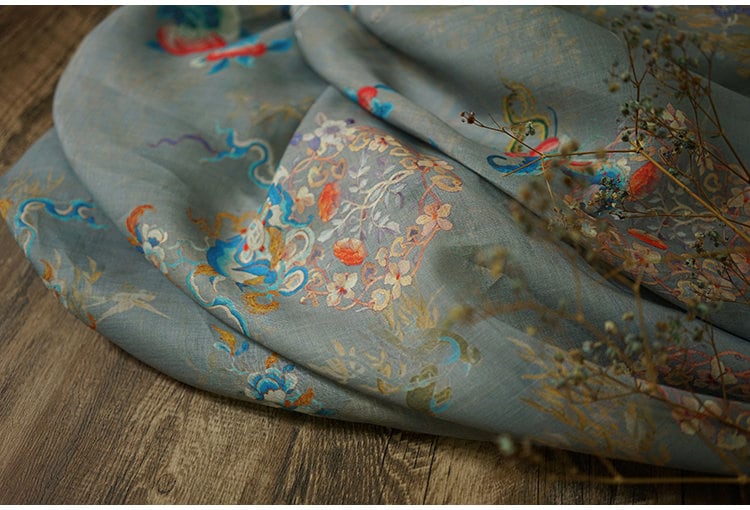 Dunhuang Murals Ramie Fabric: 55"W Soft Home Textile