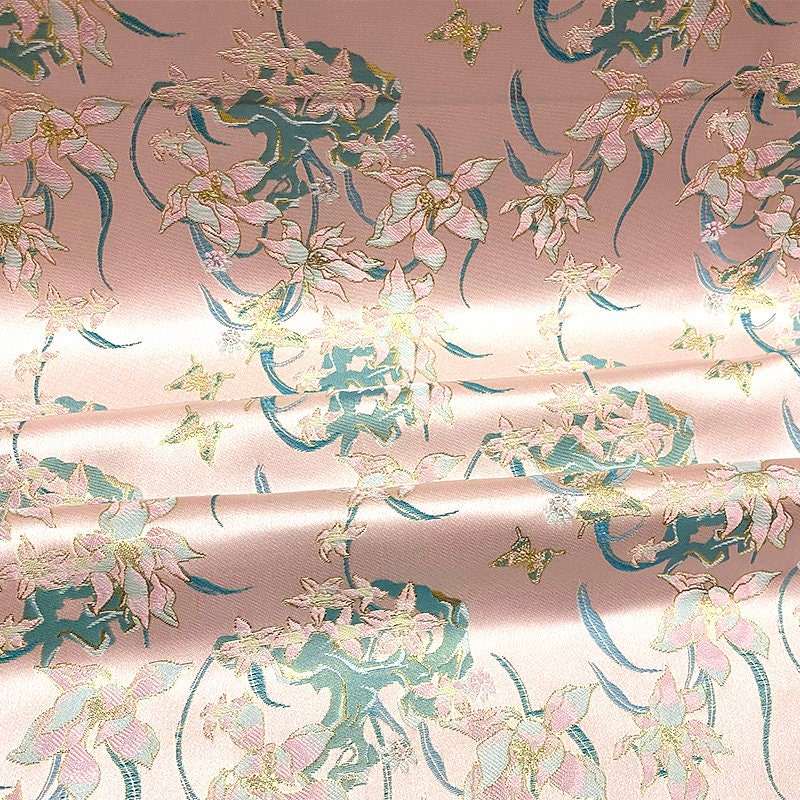 Magnolia Flower Brocade Fabric: 59"W Rayon Damask for Sewing & Upholstery
