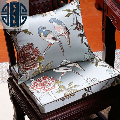 Jacquard Satin Fabric: Chinese Birds & Tree Print, 59" Wide