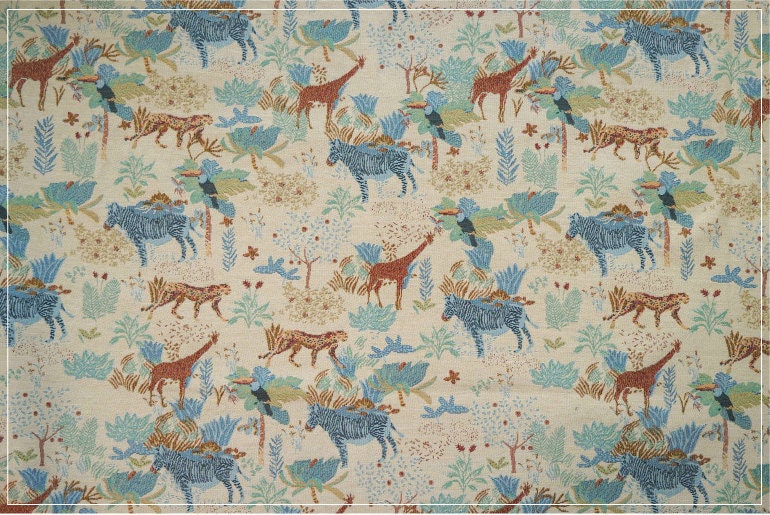 Jacquard Fabric: Zebra Giraffe Zoo Print, Upholstery Sewing Material (59"W)