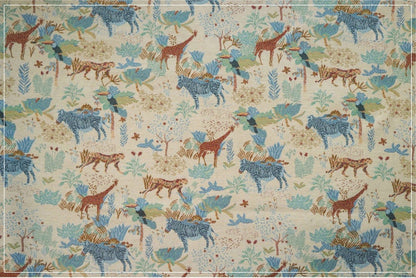 Jacquard Fabric: Zebra Giraffe Zoo Print, Upholstery Sewing Material (59"W)