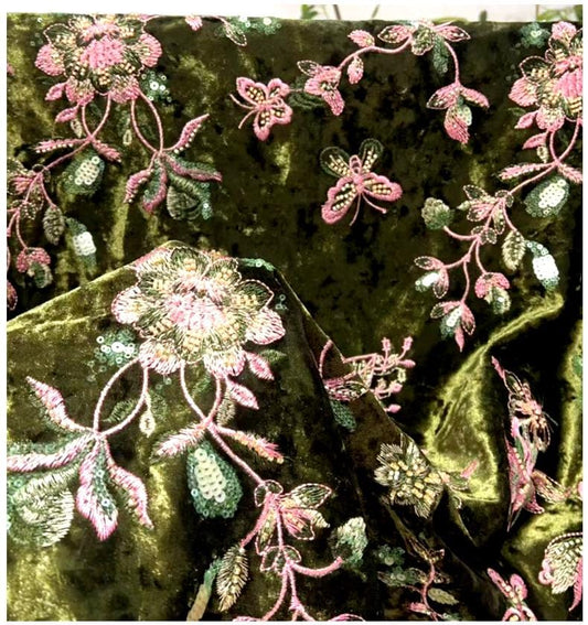 Tissu à sequins brodés de 124 cm de large – Broderie florale scintillante – Idéal pour la confection de vêtements, les loisirs créatifs et le bricolage.