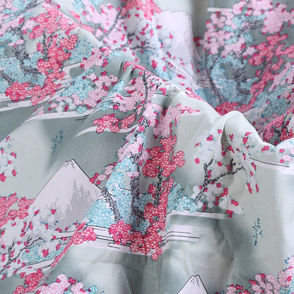 Mount Fuji Cotton Fabric: Japanese Floral Print, Sewing & Upholstery