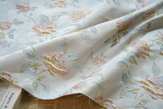 Tissu jacquard à motif floral : Damas rétro palais, 150 cm de large, vendu au mètre