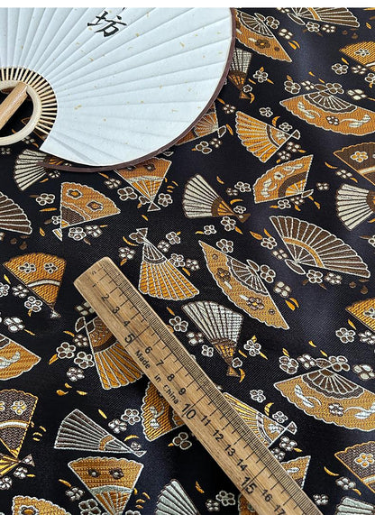 Japanese Nishijin Fabric: Modern Fans Jacquard Brocade, 29.5" Wide