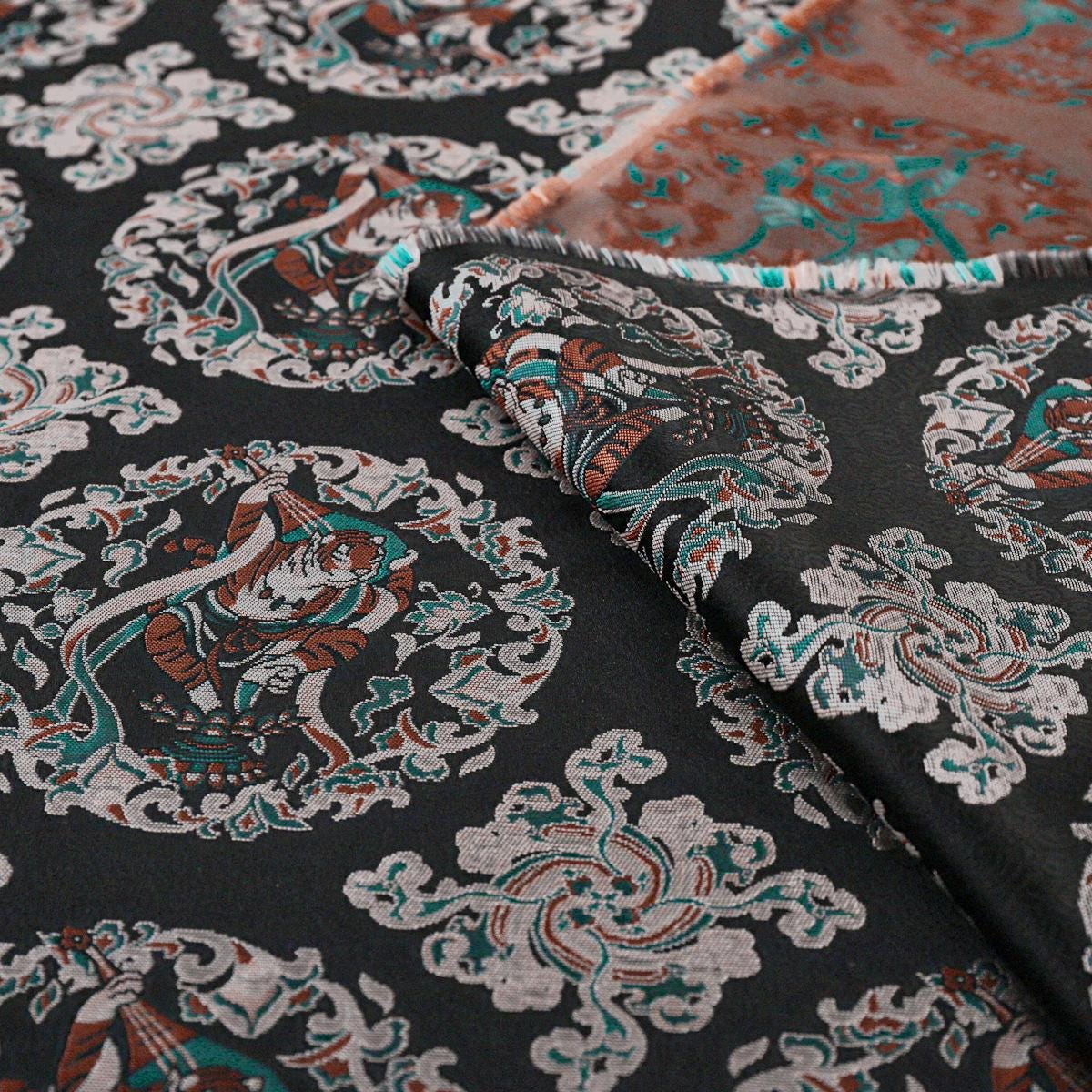 59"W Chinese Zodiac Silk Brocade Fabric: Rose Red Emperor Robe Material