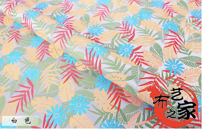 Tissu brocart jacquard à motif floral : motif de feuilles chinoises, largeur 75 cm
