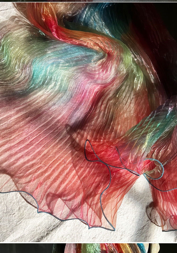 Rainbow Waves Accordion Pleated Organza Fabric - 55"W