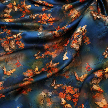 Butterfly Print Tea Silk Satin Fabric - 59"W Upholstery & Costume