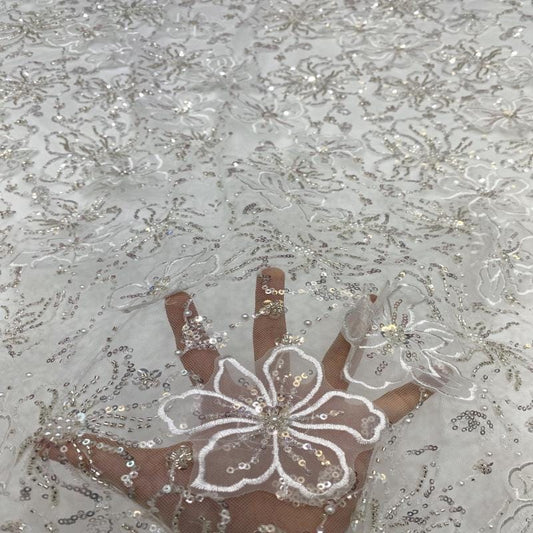 Floral Appliqu�� Lace Fabric: Beaded Sequin Embroidery, Bridal Dress Mate