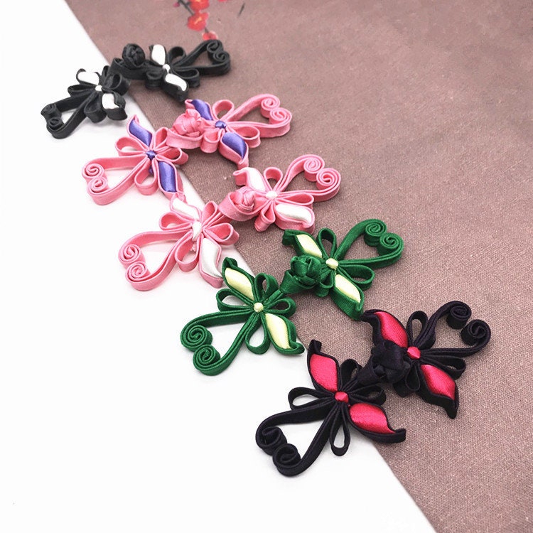 Boutons de cheongsam papillon en satin : attaches décoratives en forme de nœud (paire)