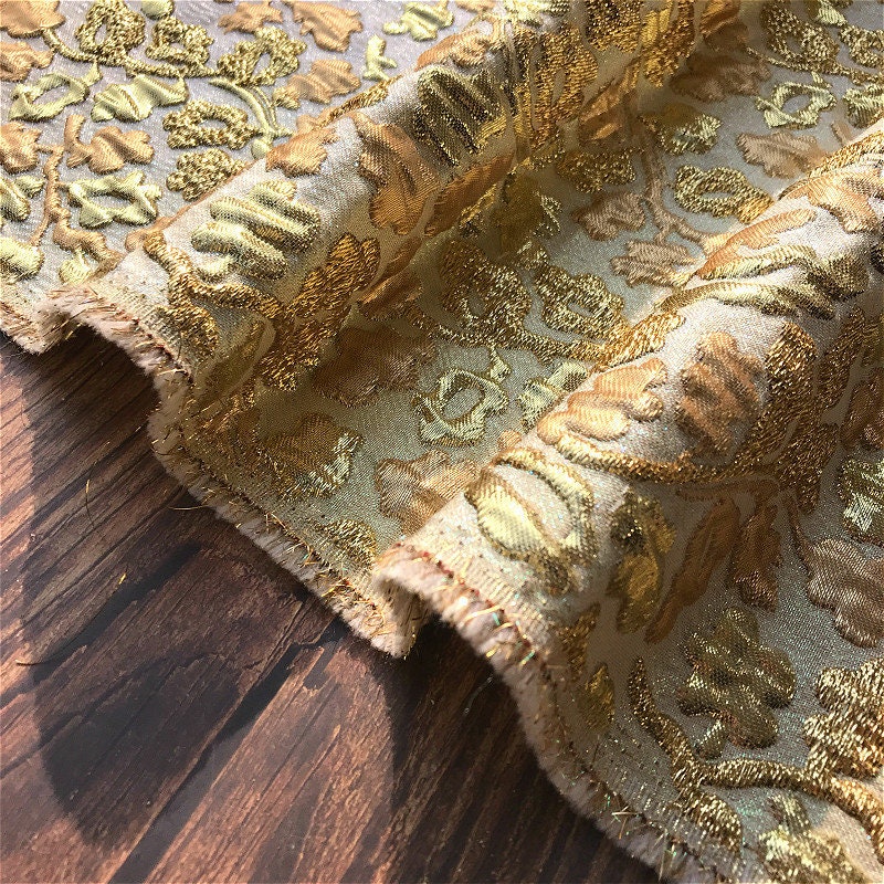 Gold Embossed Jacquard Fabric: 3D Designer Sewing Material, 55" Wide