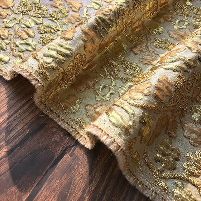 Gold Embossed Jacquard Fabric: 3D Designer Sewing Material, 55" Wide