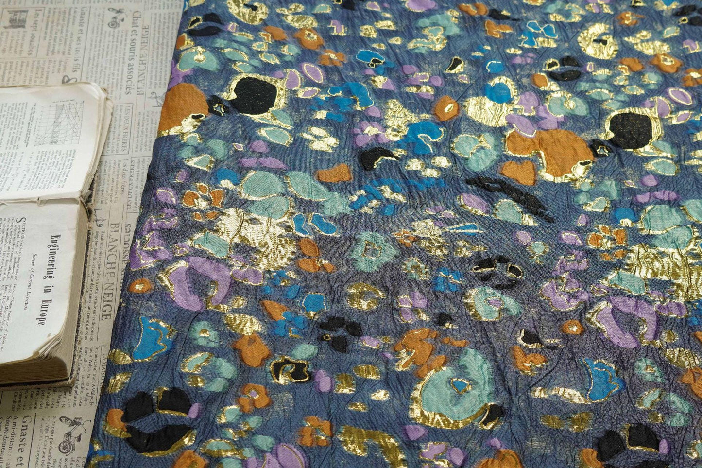 Gold Thread Jacquard Upholstery Fabric: Victorian Edwardian Style, 55"W