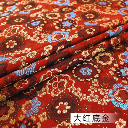 Floral Japanese Kinran Brocade Fabric: Red & Blue Rayon, 59" Wide