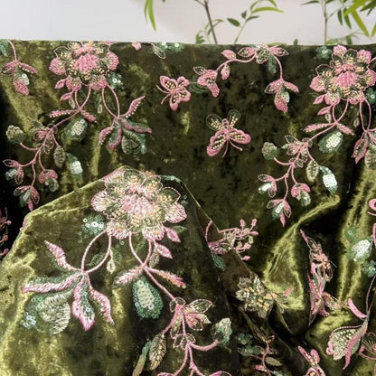 49"W Embroidered Sequin Fabric ��� Floral Embroidery Sparkle Material for Dressmaking, Crafts, and DIY Pr