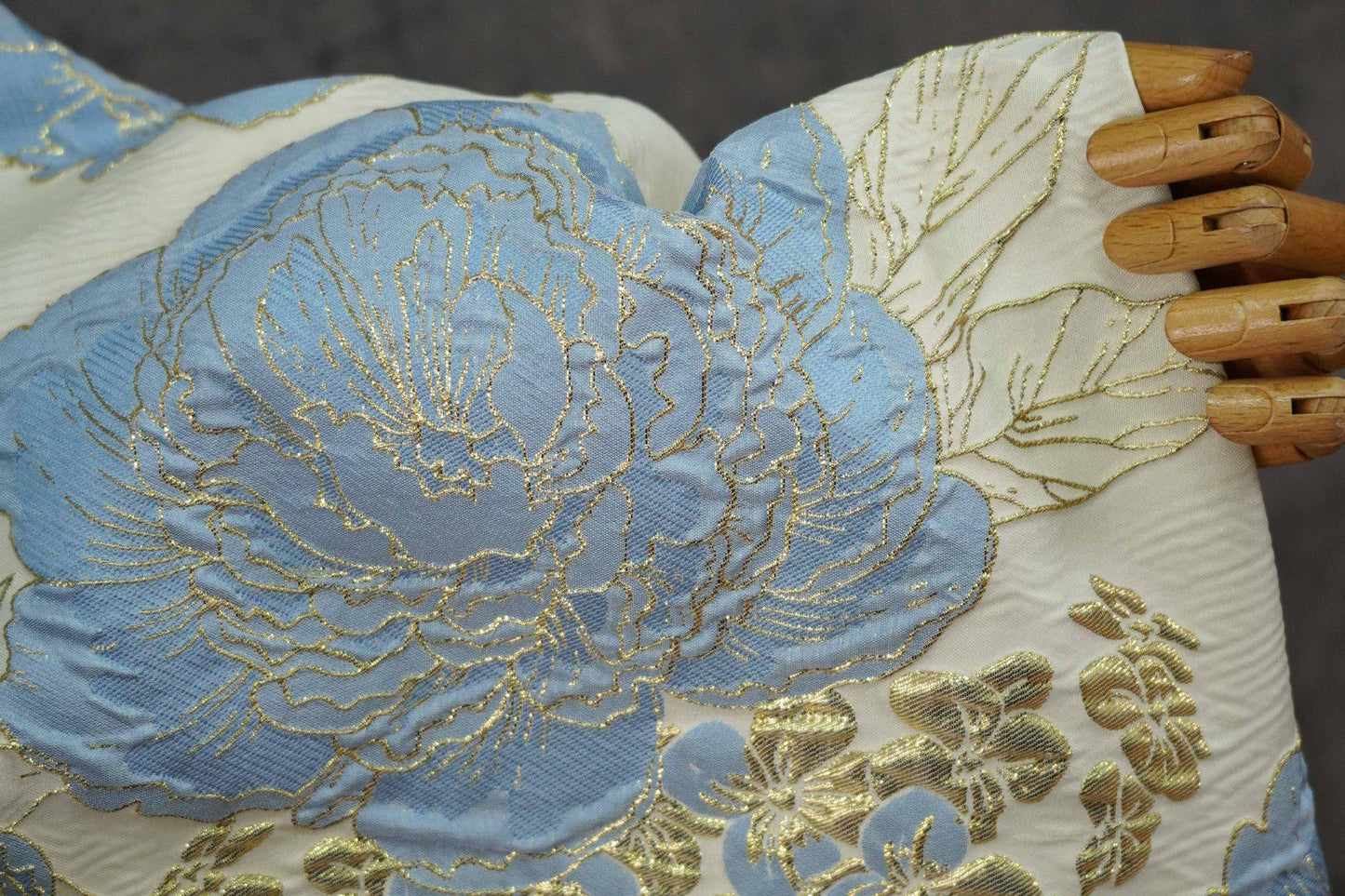 Elegant Embossed Gold Thread Floral Jacquard Fabric ��� Luxury Dress & Home Decor Texti"Wide