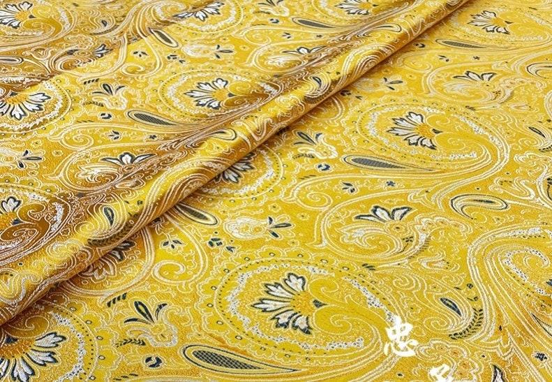 Silk Brocade Damask Fabric: Paisley Phoenix Tail Pattern, 29.5" Wide