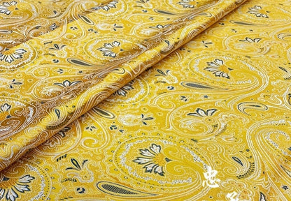 Silk Brocade Damask Fabric: Paisley Phoenix Tail Pattern, 29.5" Wide