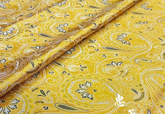 Tissu damassé en brocart de soie : motif cachemire queue de phénix, 75 cm de large