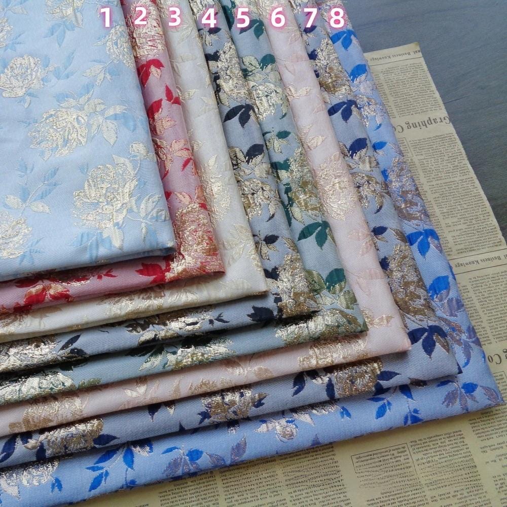 Gold Thread Floral Jacquard Fabric: Vintage Style Upholstery, Sewing (55"W By 1 Meter)