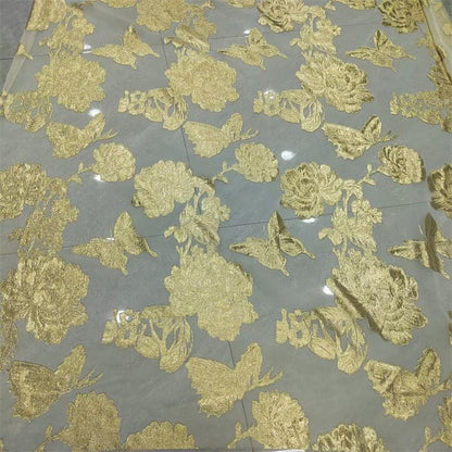 Gold Thread Jacquard Organza Fabric: 3D Embossed Texture, 57" Wide